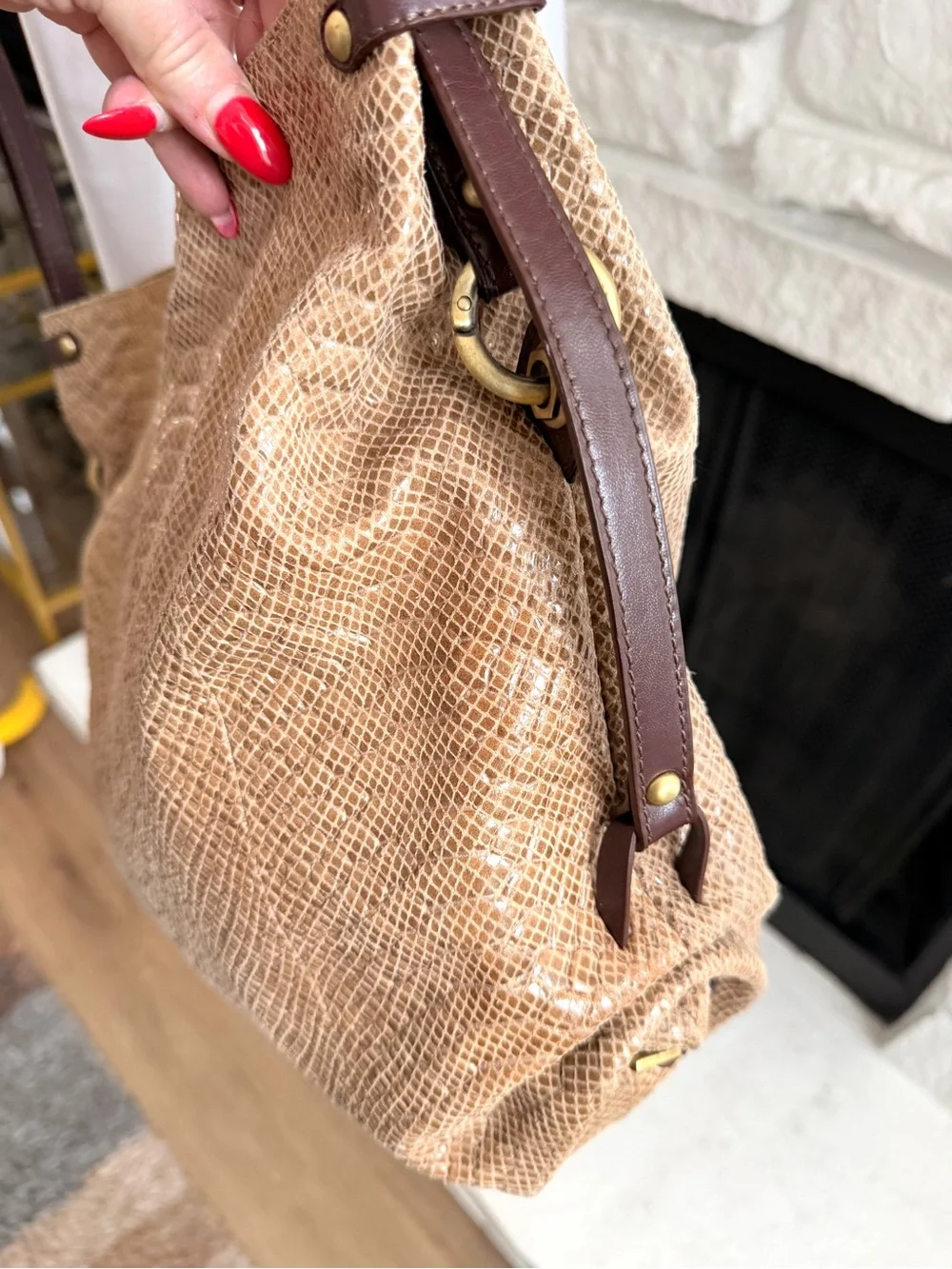 orYANY Metallic Reptile Embossed Leather Hobo Shoulder Bag
